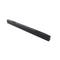 A black, elongated soundbar with minimalist design and two recessed control elements on the top surface.