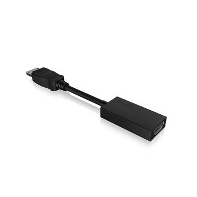 A black DisplayPort to HDMI adapter with a short cable.