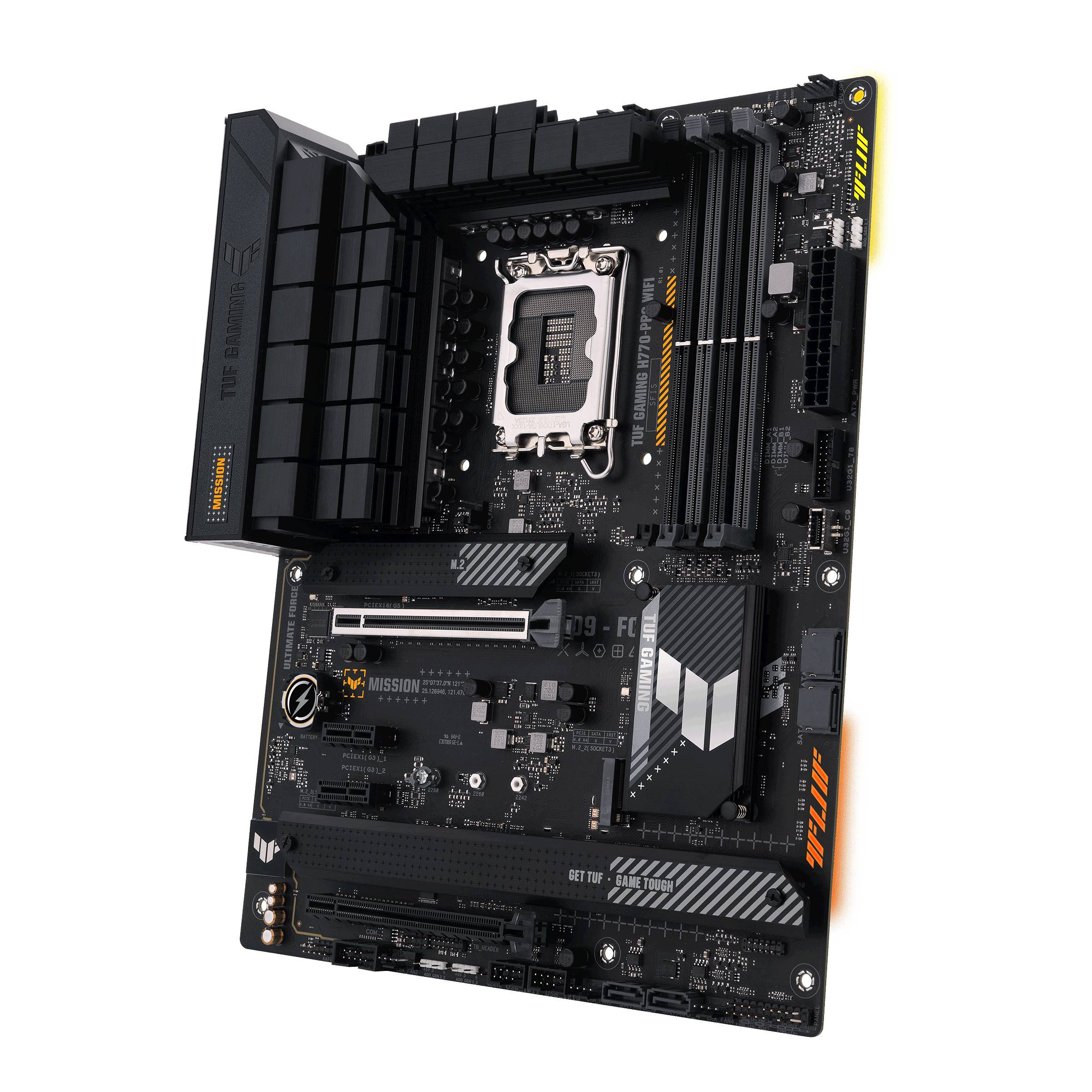 Image of a modern computer motherboard with multiple PCIe slots, RAM sockets, and connection points for processors and other components.