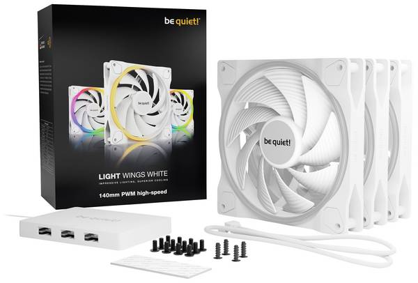 BeQuiet LIGHT WINGS WHITE 140mm high-speed PWM Triple Pack PC fan White (W x H x D) 140 x 140 x 25 mm incl. LED lighting, incl. RGB lighting control