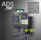 A laser levelling device with a green LED display in operation. The inscriptions 'ADS Tilt' and 'Stop' emphasise safety and stop functions.