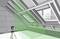 A laser level mounted on a tripod is projecting a green laser beam across an attic room to indicate alignment points.