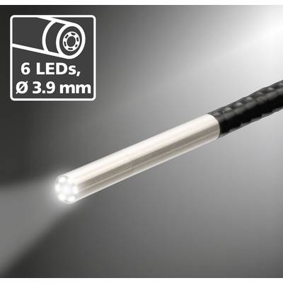 Endoscope probe with 6 LEDs, diameter 3.9 mm; features illuminated tip for viewing in narrow spaces or cavities.
