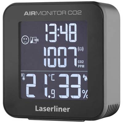 Digital CO2 monitor displaying time (13:48), CO2 concentration (1007 ppm), temperature (21°C) and humidity (33%).