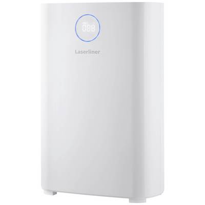 A white air purifier with a digital display on the front. The device has a smooth, modern surface.