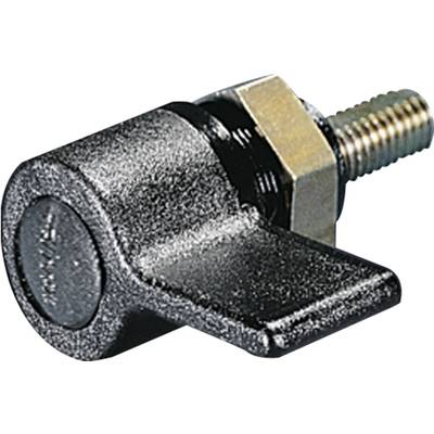 A black, metallic lever with a threaded screw.