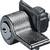 A black mechanical padlock with a rounded, rotatable shackle. It is used to secure devices or cabinets.