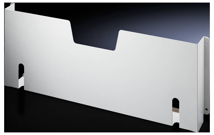 Metal wall mounting bracket for fixing to a surface. It has two recesses and a rounded, rectangular appearance.