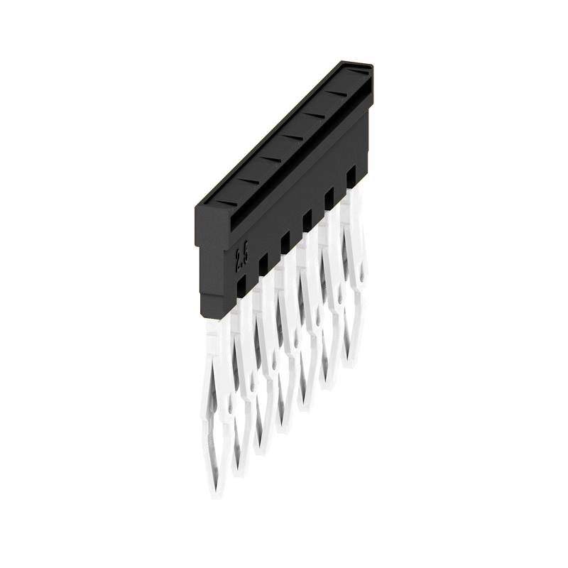 A black 10-pin connector with straight contacts. Suitable for electronic connections in circuit boards.
