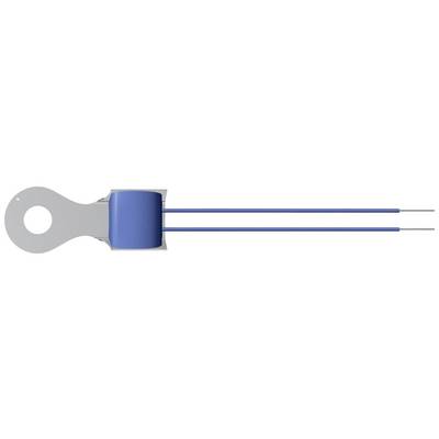 A blue cylindrical sensor with two long metal cables mounted on a grey holder, likely a temperature or humidity sensor.