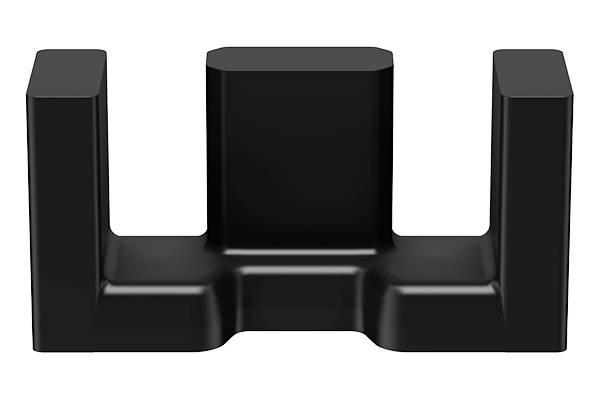 Black rectangular object with a raised central section and two lateral supports. It appears functional or mechanical in nature.