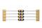 Four electronic resistors in series, each with colour-coded bands to identify the resistance value.