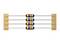 Four horizontal resistors with colour coding: brown, black, purple, gold. Symbolising electrical components.