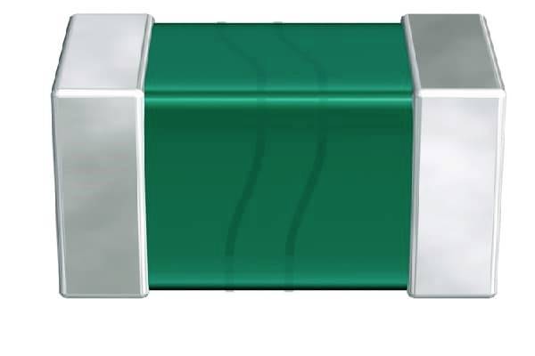 A rectangular, green-coloured electrical resistor with metallic end caps.