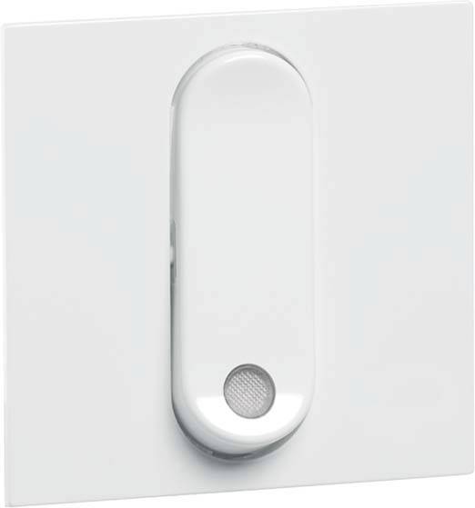 A white light switch with an oval rocker switch and a small sensor beneath it, mounted on a white wall plate.