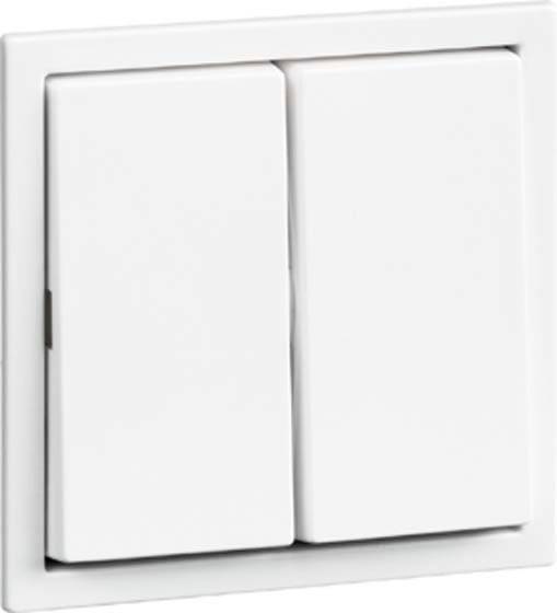 Two white light switches in a plastic plate, mounted side by side, ready for manual operation.