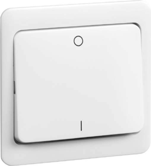 White light switch on a wall, in the off position.