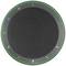 Black round speaker with illuminated green border. Contains buttons for volume control, mute, answer and reject call.