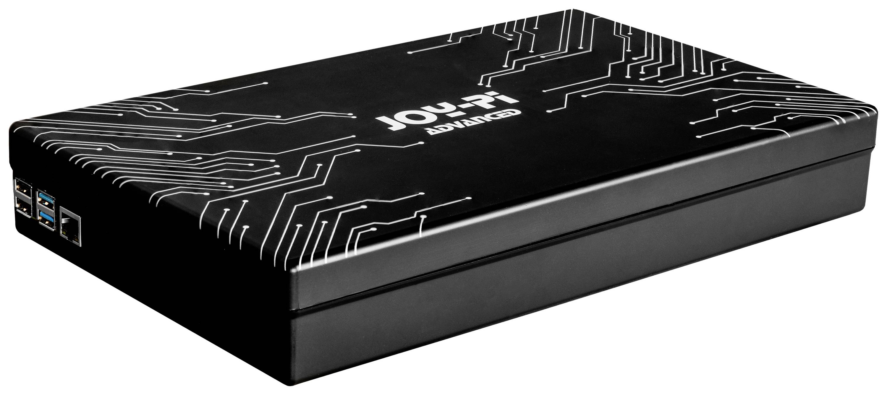 A black enclosure with the inscription 'JOY-IT ADVANCED', adorned with white circuit diagram lines.