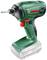 Bosch cordless drill in green with a red button, without battery pack inserted.