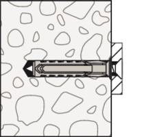 A wall plug is being mounted on a wall. Irregular shapes are visible as wall texture on the left, while on the right, the wall plug is inserted into a hole.