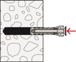 'Diagram shows a wall plug in a wall; the plug is expanded by a screw to ensure stability within the wall.'