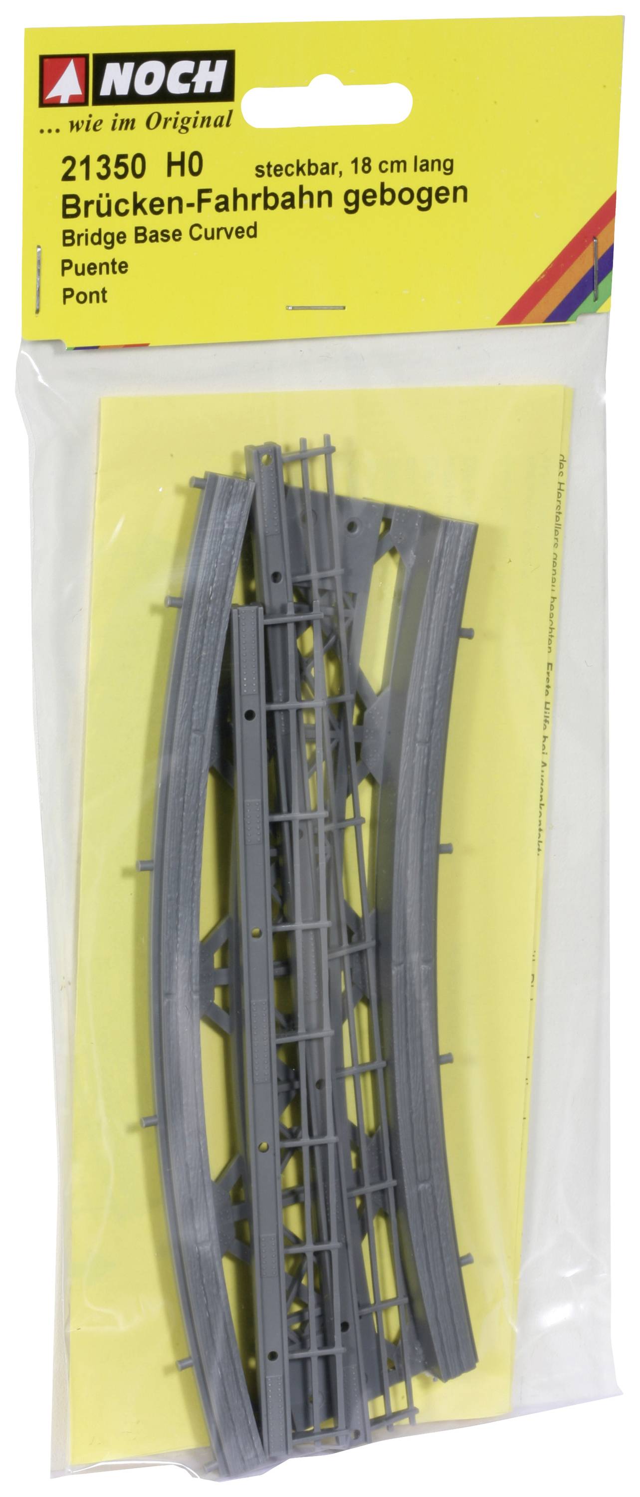Packaging with curved bridge roadway for model railway, length 18 cm, by NOCH, item number 21350.