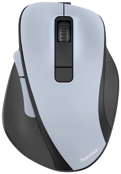 A wireless computer mouse in black and grey with an ergonomic design and scroll wheel. The 'Hama' logo is prominently displayed in the foreground.