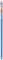 A blue, long cylindrical object with a silver and orange label at the upper end, most likely a container.