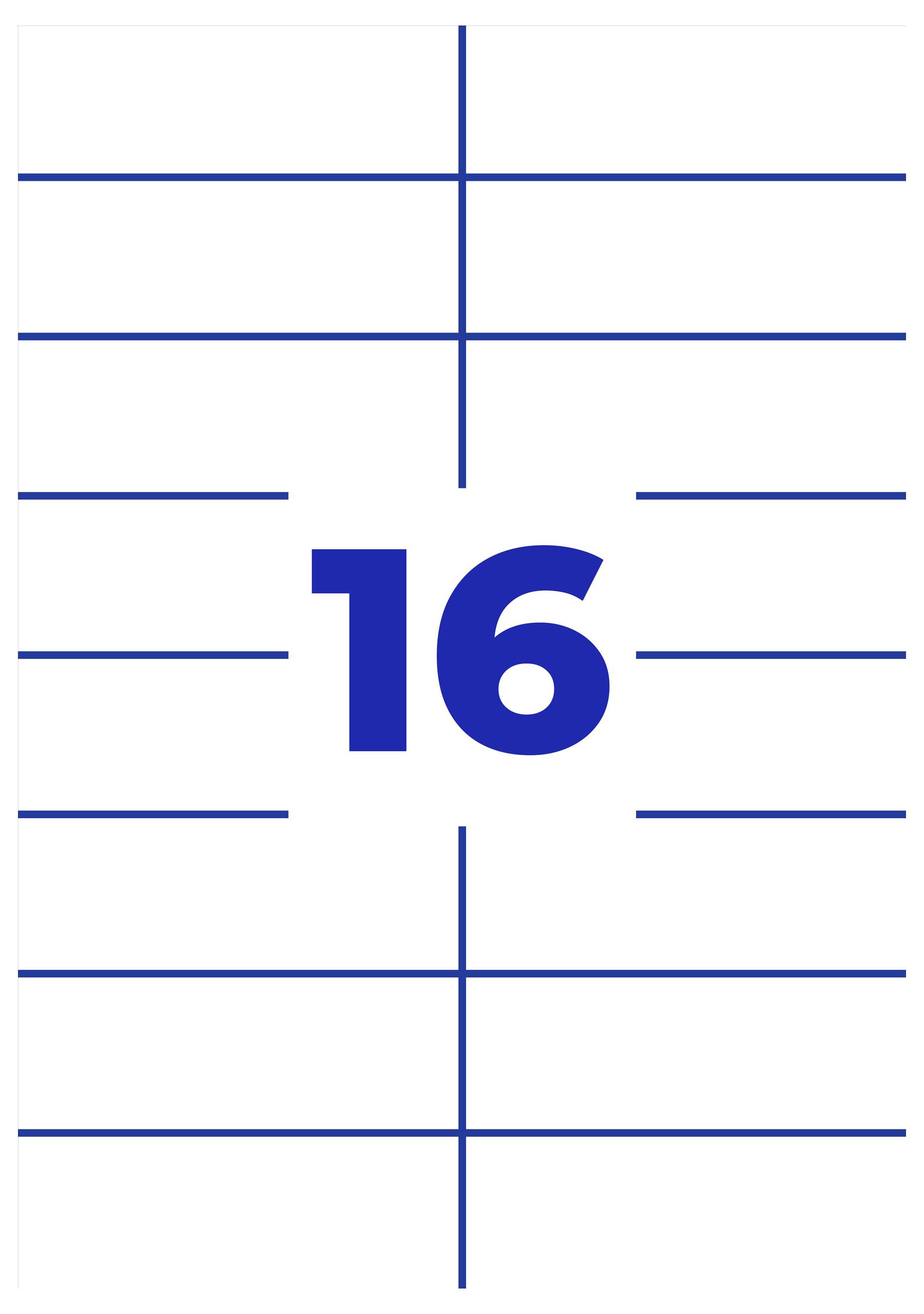 White card with blue lines and the number '16' in the middle, like a date or calendar page.