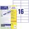 Avery Zweckform label packaging with print stating 'Universal Labels' and '16'. Contains an illustration of label arrangement. Suitable for all printers.