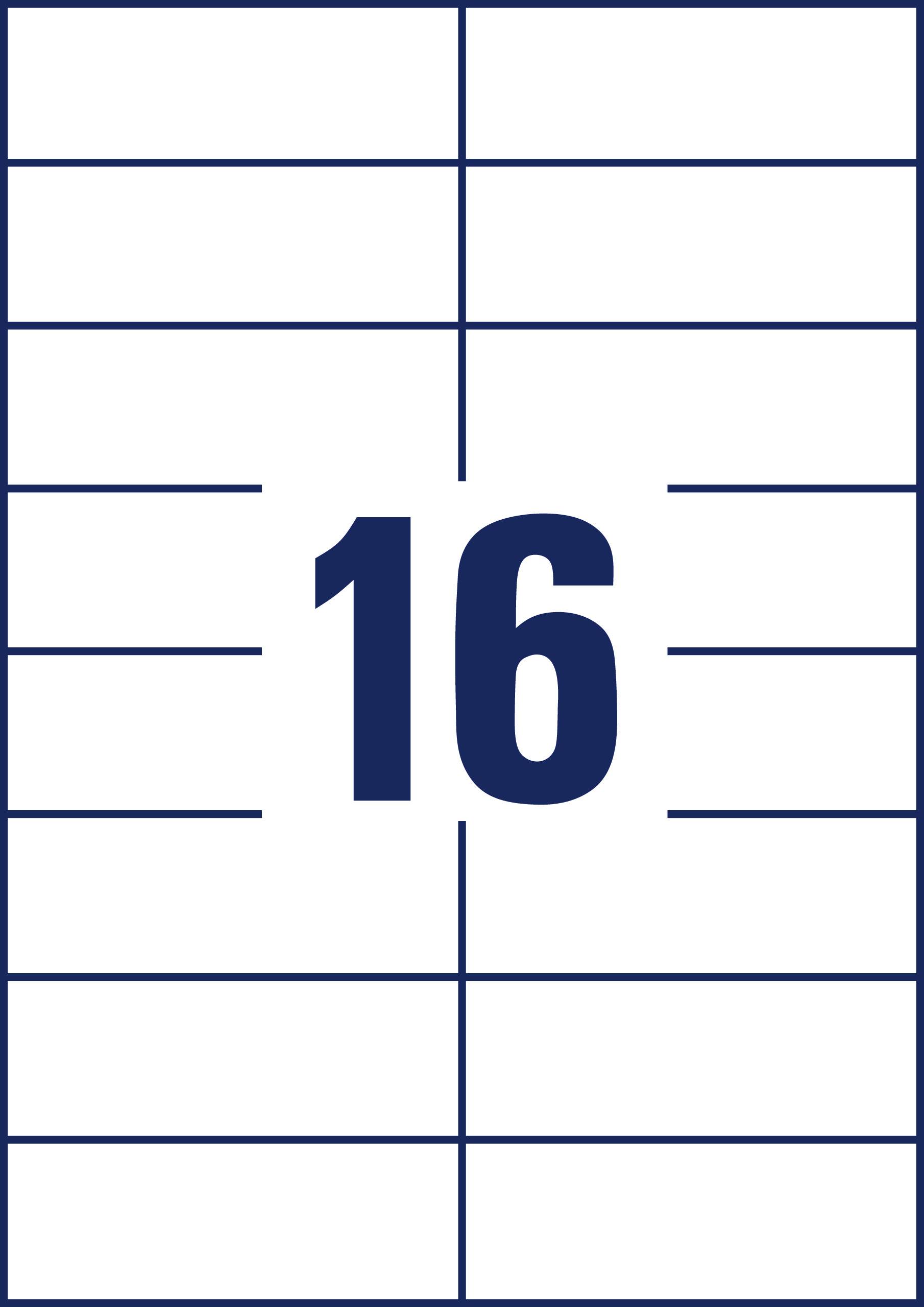 The number '16' is placed in large text in the centre of a rectangular grid that is vertically divided into multiple sections.