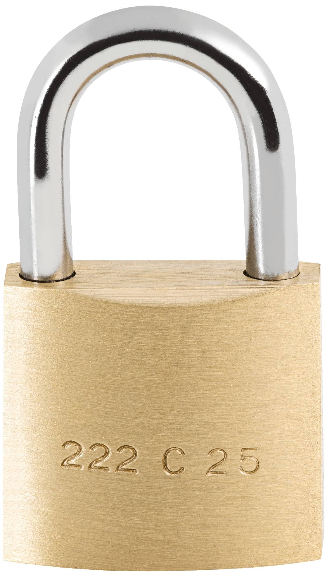 A metal padlock with the engraving '222 C 25' on the front.