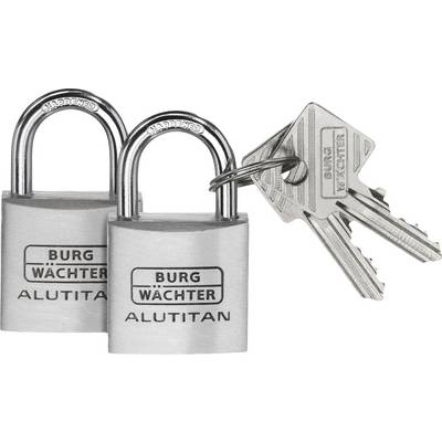 Two silver padlocks by the brand 'Burg Wächter' with three accompanying keys.