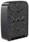Black, rectangular plastic casing with rounded corners and multiple screw holes. Back with a textured surface.