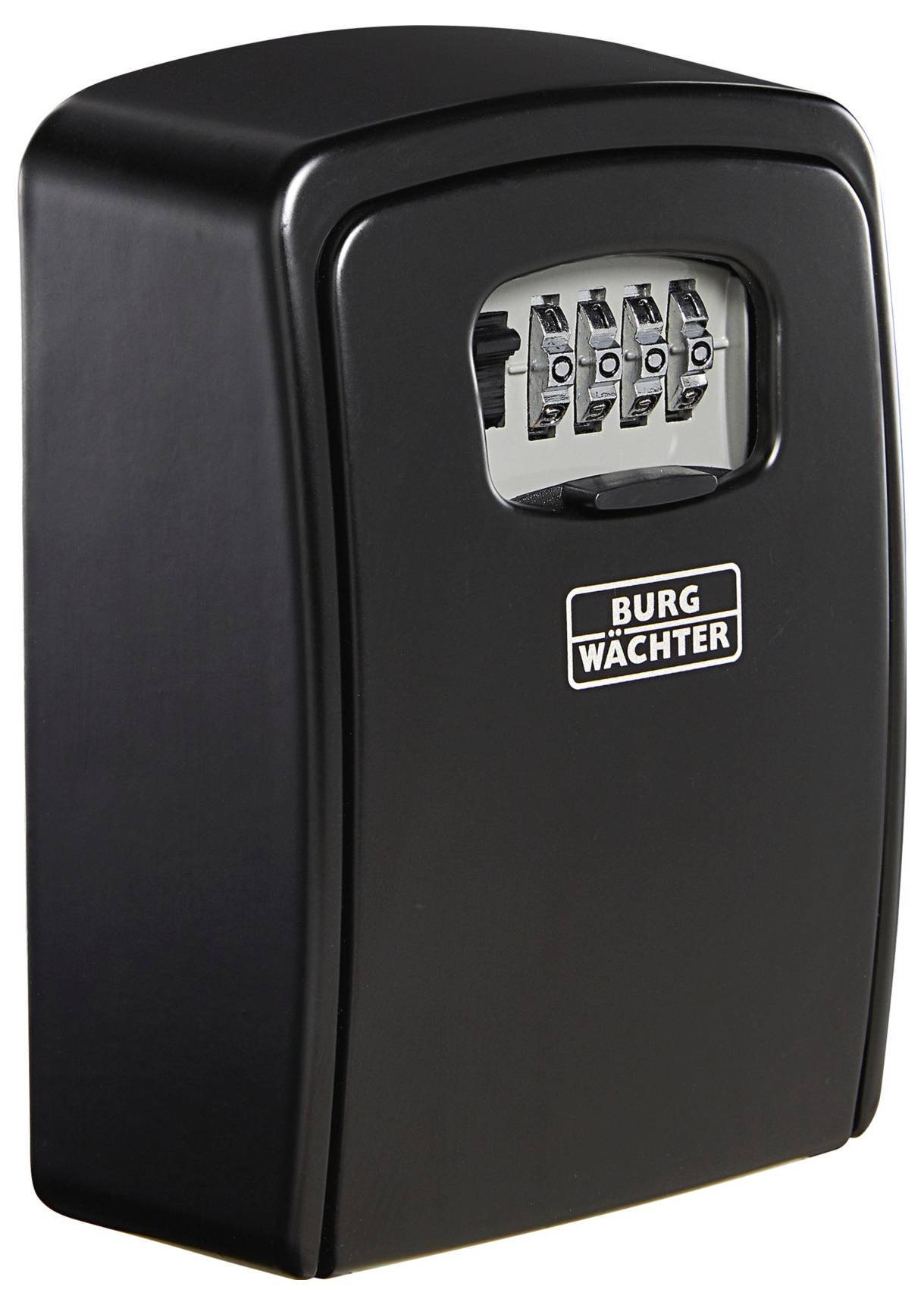 Black key safe with four-digit combination lock and the 'BURG-WÄCHTER' logo on the front.