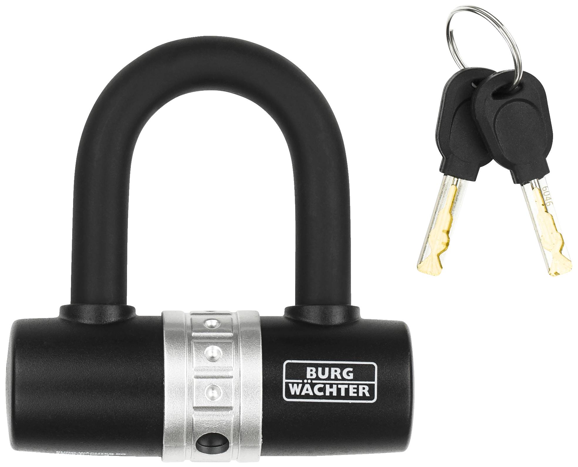 A black padlock with two keys. The text 'Burg Wächter' is visible on the padlock.
