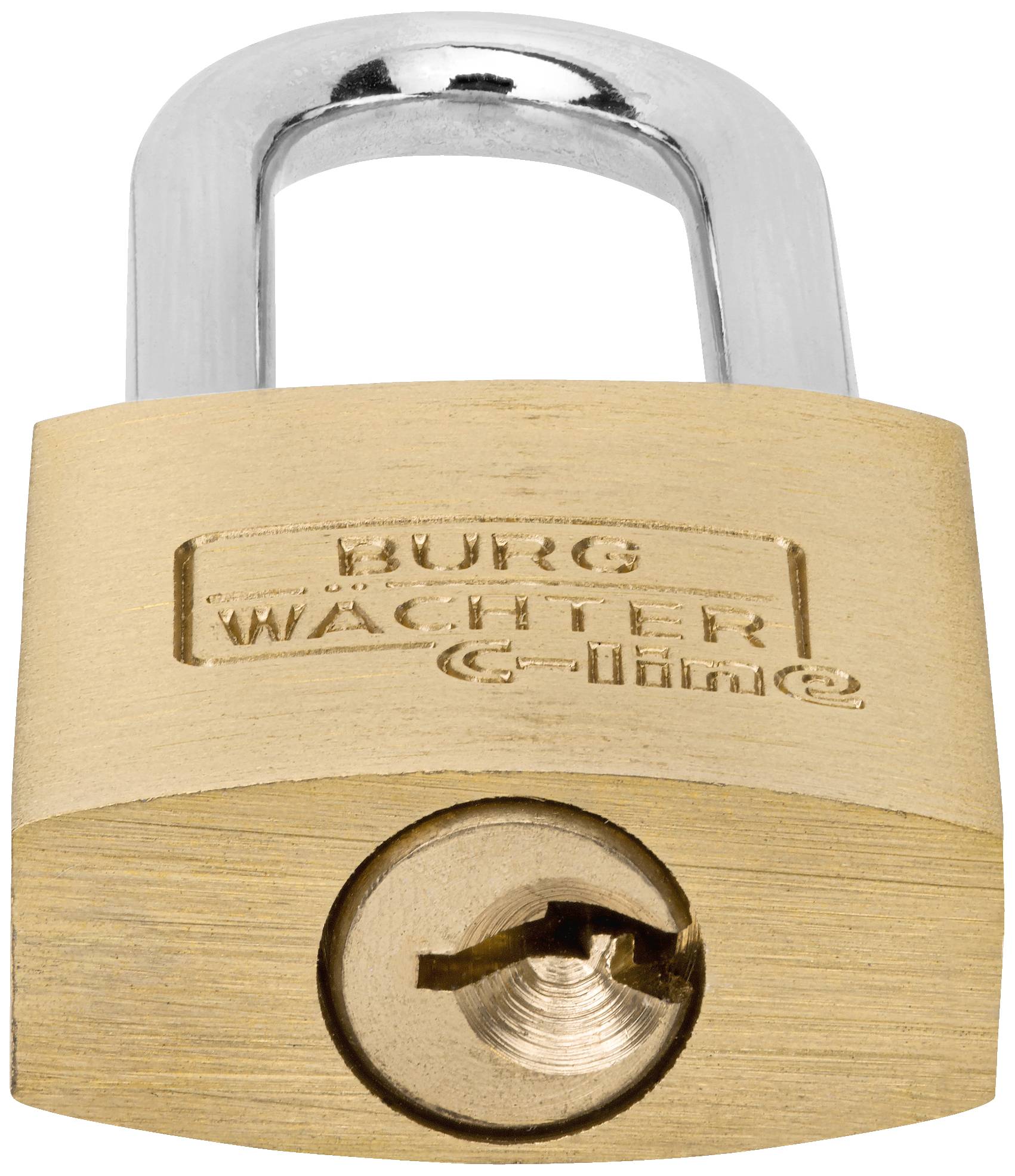 A gold-coloured padlock with 'BURG WÄCHTER G-Line' displayed on the front.