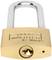 A brass-coloured padlock with a silver shackle. On the lock is written 'Burg Wächter C-Line'.