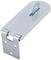 Metal hinge lock, silver-coloured, with four mounting holes, for use on doors or cabinets for securing purposes.