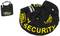 Chain lock with a black fabric cover and yellow 'Security' print, next to a black padlock with a 'Burg Wächter' logo.