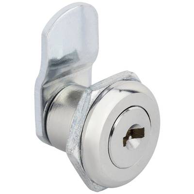 Silver metal padlock, cylindrical, with a rotatable locking mechanism and visible keyway on the front.