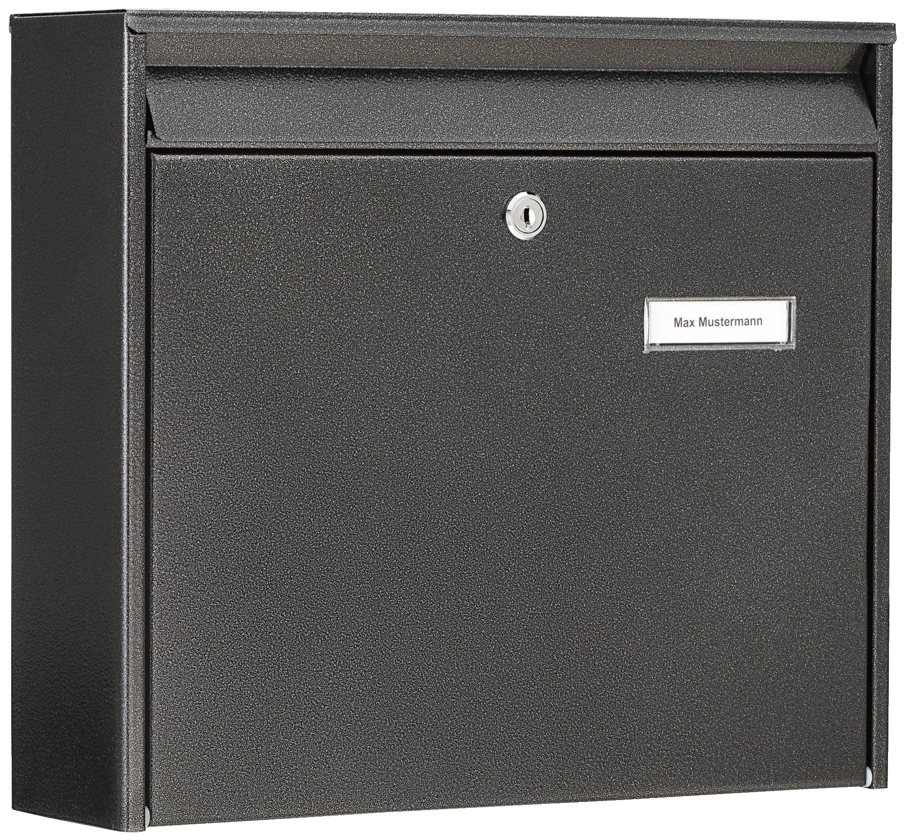 A black letterbox with a nameplate reading 'Max Mustermann'.