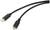 A black USB cable with a USB-C plug at one end and a Micro-USB plug at the other end, against a white background.
