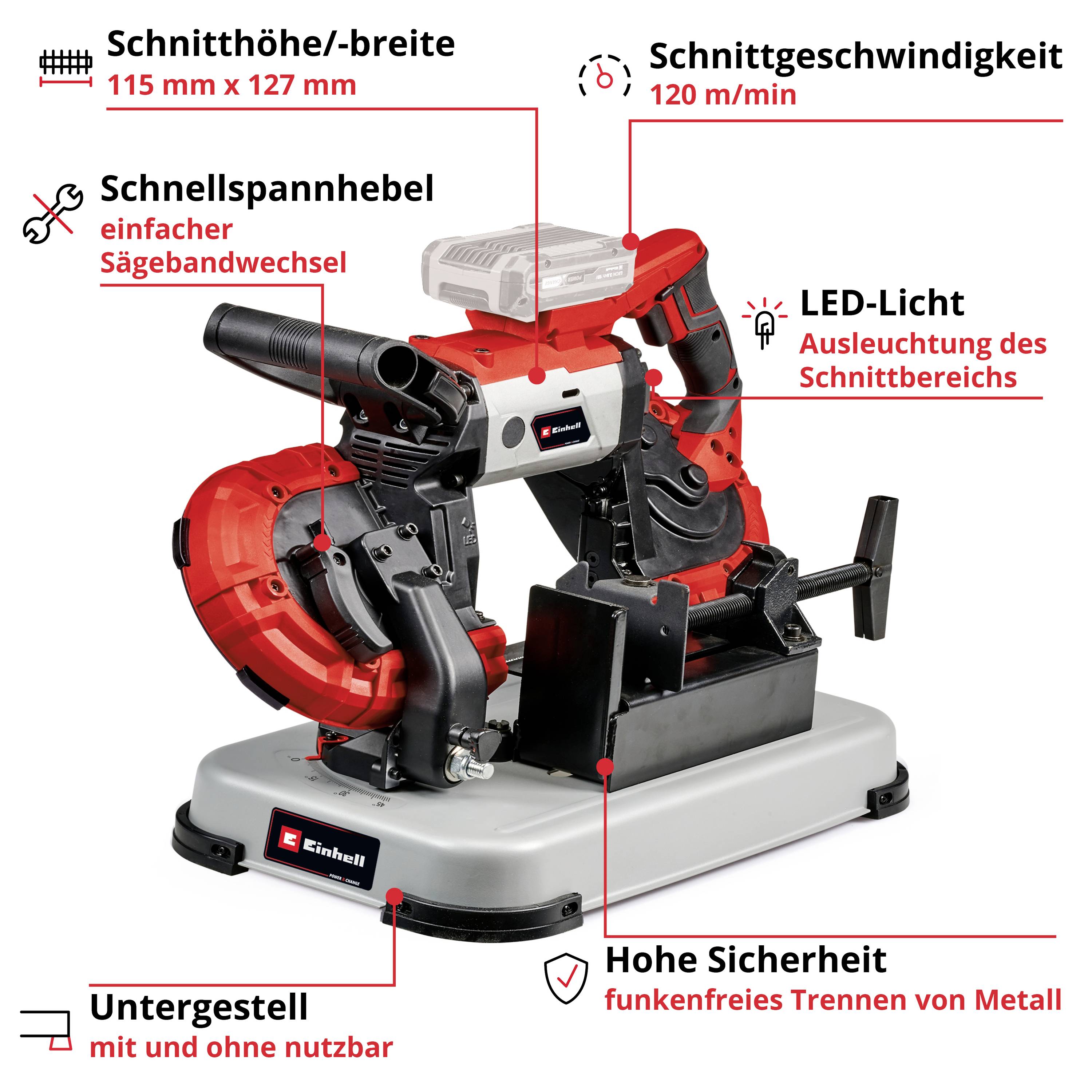 Einhell Cordless band saw TE-MB 18/127 U Li-Solo Power X-Change Cutting depth (max.) 115 mm 18 V Saw blade length 1141 m-2