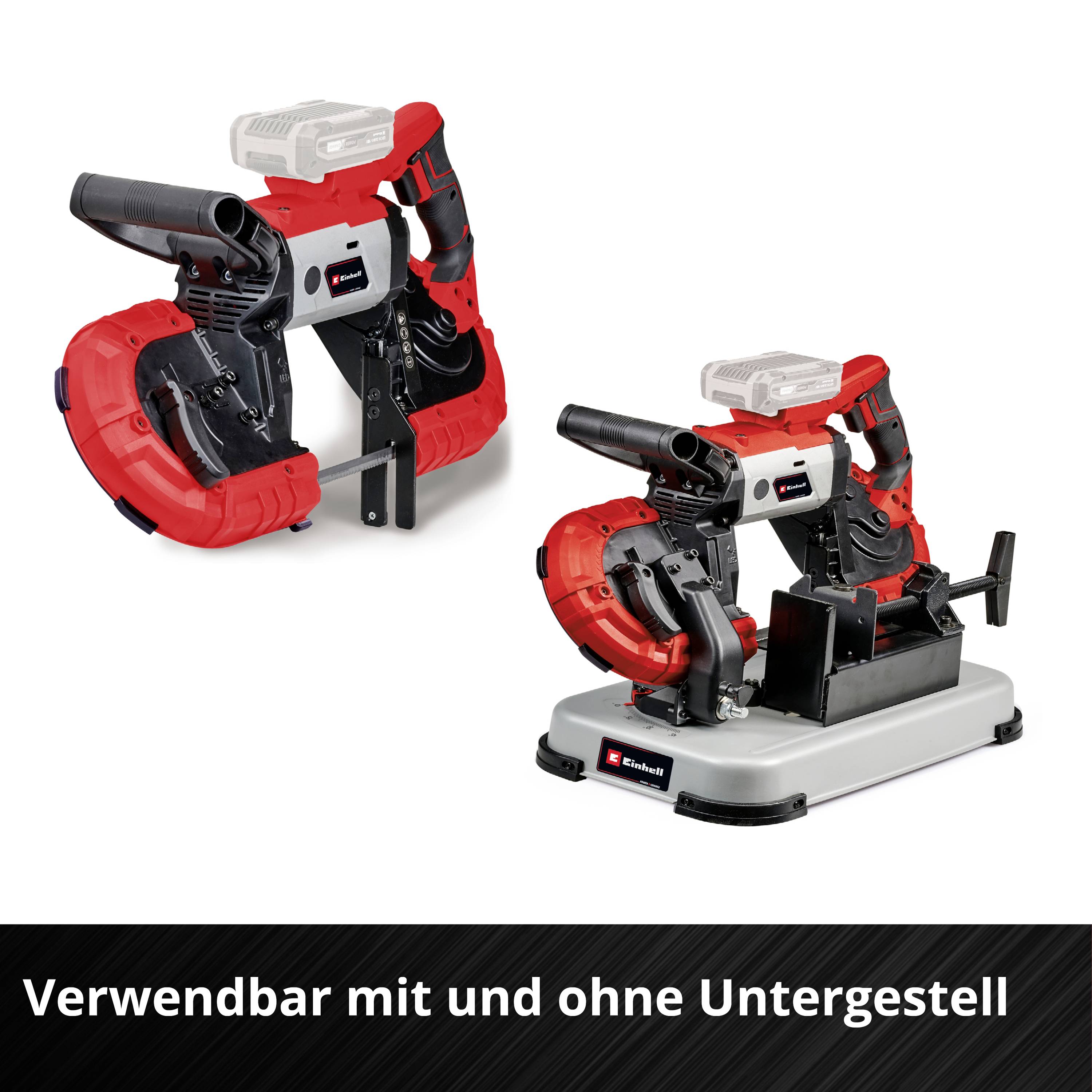Hand Saw with and without Stand. Red Housing, Black Handles. Text: 'Usable with and without Stand'.