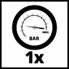 Shows a pressure gauge with 'BAR' and needle pointing to maximum. Below it reads '1x'.