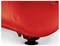 Close-up of a red helium balloon’s lower section, with the valve and black base visible against a white background.