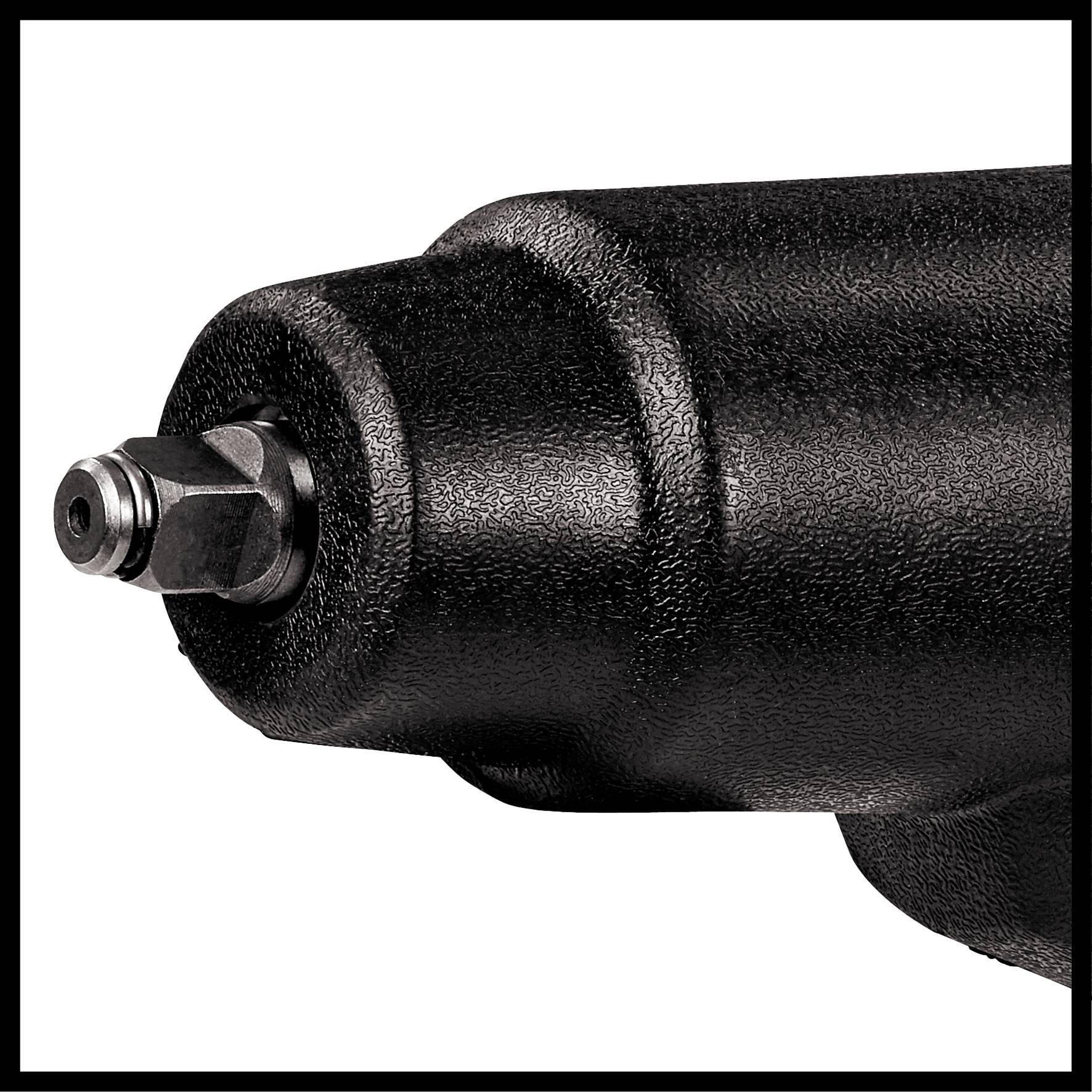 A black pneumatic impact wrench with a robust, structured housing.