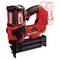 A red cordless nail gun by Einhell, model 'FIXETTO', with an ergonomic handle and without a battery inserted.